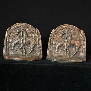 Antique Bronze Bookends with Native American Motif